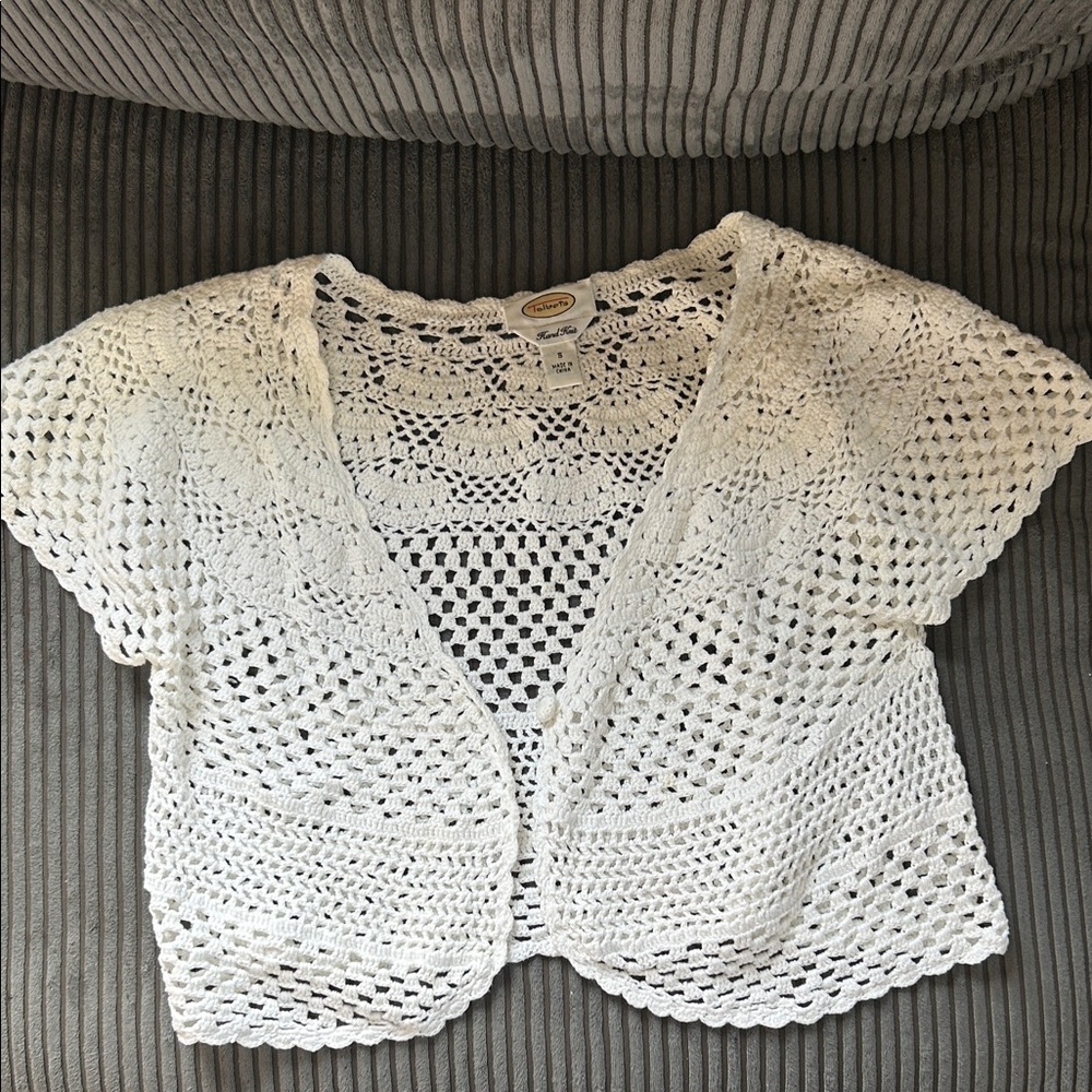 Talbots Ivory Handcrafted Crochet Sweater